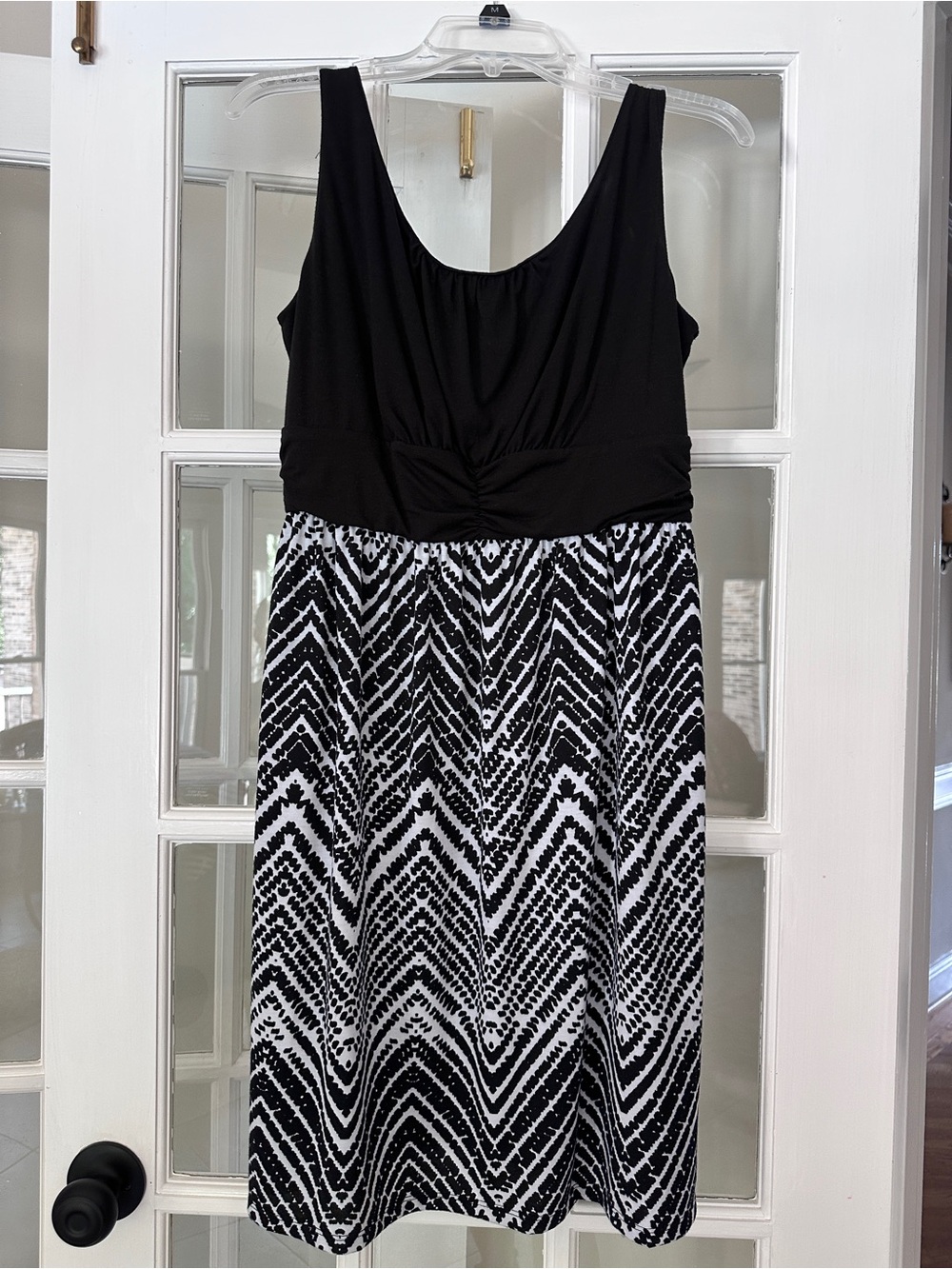 Faded Glory Black Bodice with Black & White Geometric Skirt Dress